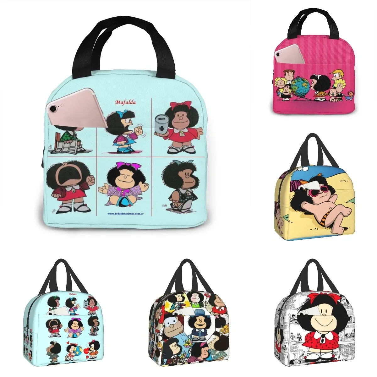 Mafalda Lunch Bag Kid Women Insulation Portable Waterproof Picnic Coole Bag Breakfast School borsa per alimenti riutilizzabile Bento Box