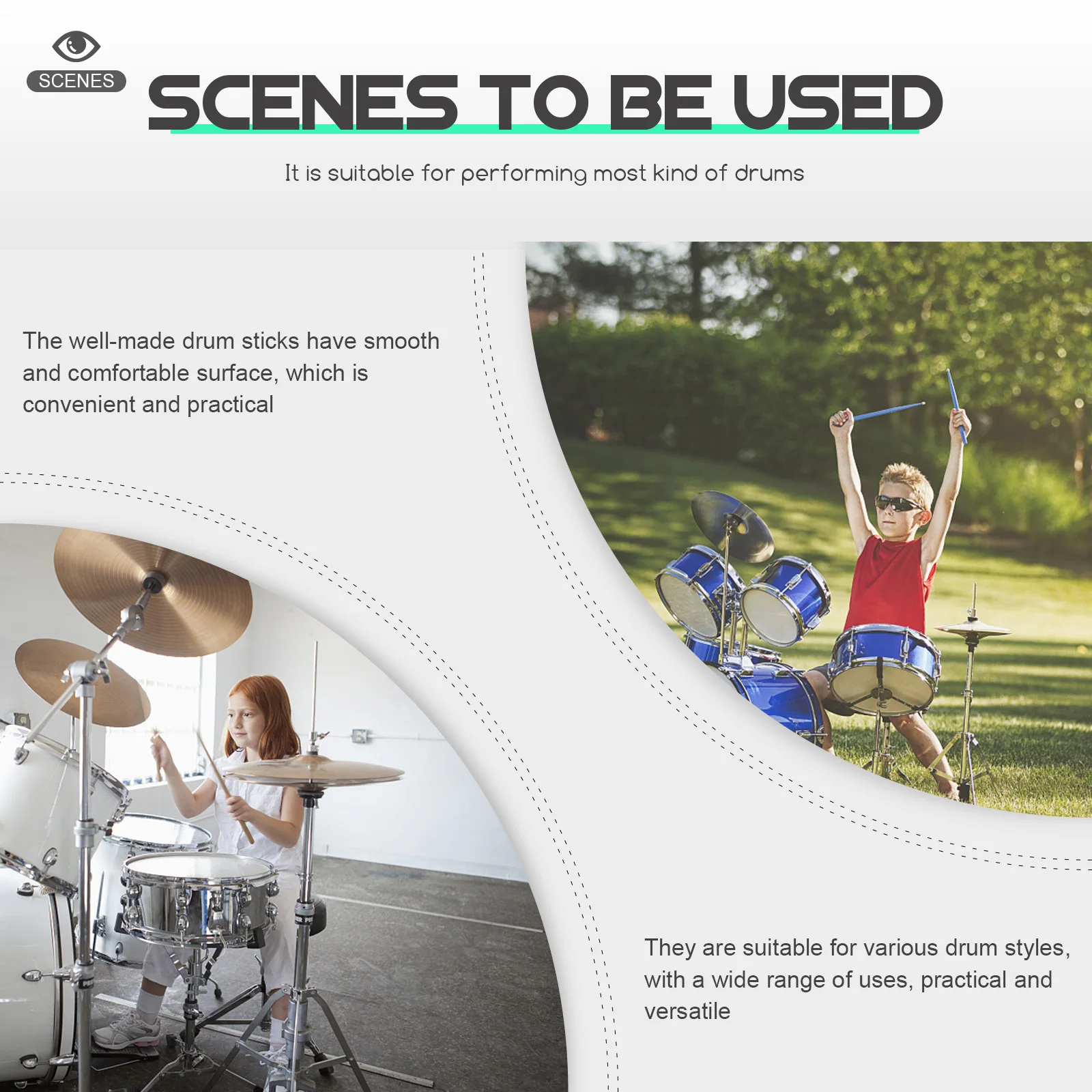 

1 Pair Metal Drum Sticks Smooth Surface Anti Slip Handle Professional Design Universal Use Snare Jazz Drum Aluminum Alloy