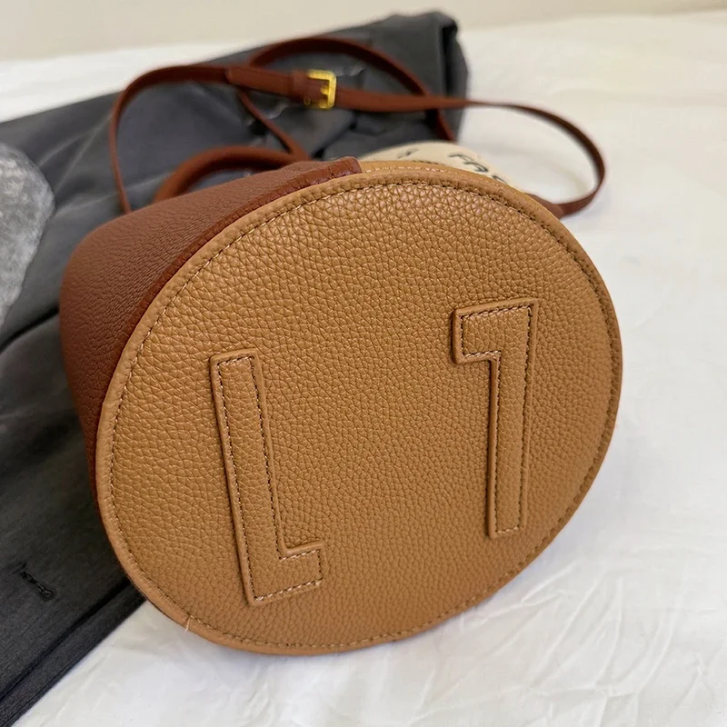 Litchi Pattern Color-block Quality PU Shoulder Bag Large Capacity Bucket Thread Handbag 2024 Hot Sale Bags for Women Bolsa Mujer