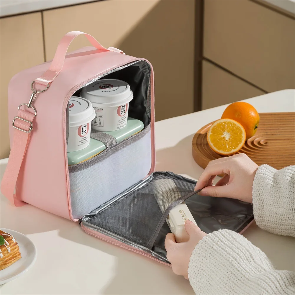 Wodoodporne torby na lunch Crossbody PU skórzane pudełko na drugie śniadanie na piknik izolowane damskie torby termoizolacyjne opakowanie lodowe