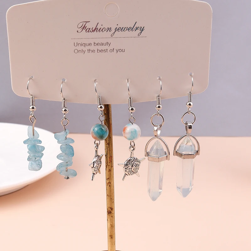 Frauen Ohrringe Sets Vintage Silber Überzogene Türkis Stein Tropfen Ohrring Böhmen Hexagonol Wasser Baumeln Ohrringe Schmuck Geschenke – Detail 7