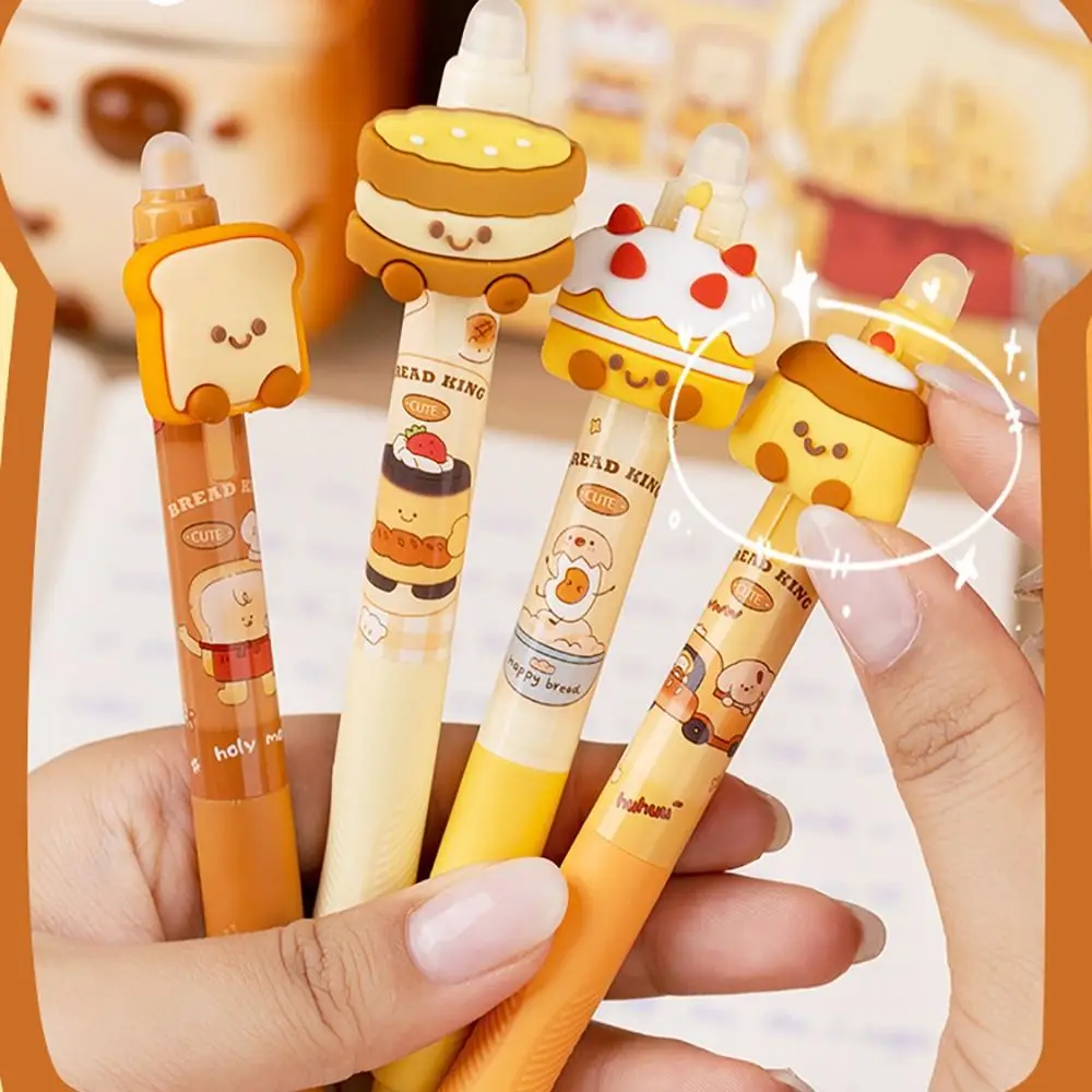 

4PCS/Box New Plastic Breads Press Gel Pen Quick Drying ST Tip Erasable Pen Press Type 0.5mm Writing Tools Student Specific