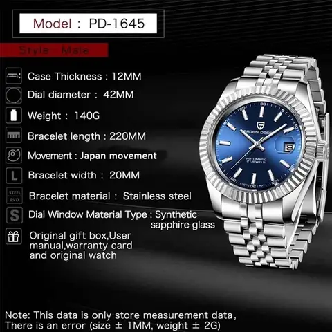 2025 नई पगानी डिज़ाइन पीडी-1645 वी3 पुरुषों की मैकेनिकल घड़ियाँ बिजनेस सफायर ग्लास ऑटोमैटिक 42एमएम स्टेनलेस स्टील घड़ी पुरुषों के लिए 10 best sales 42 मिमी घड़ी - №3