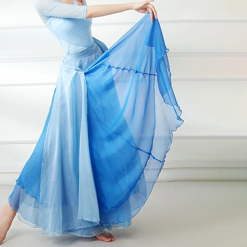 

Chinese Classical Dance Skirt Lady Elegant Dance Skirts Chiffon Flowing Double Layer Large Swing Skirts Stage Performance Dress