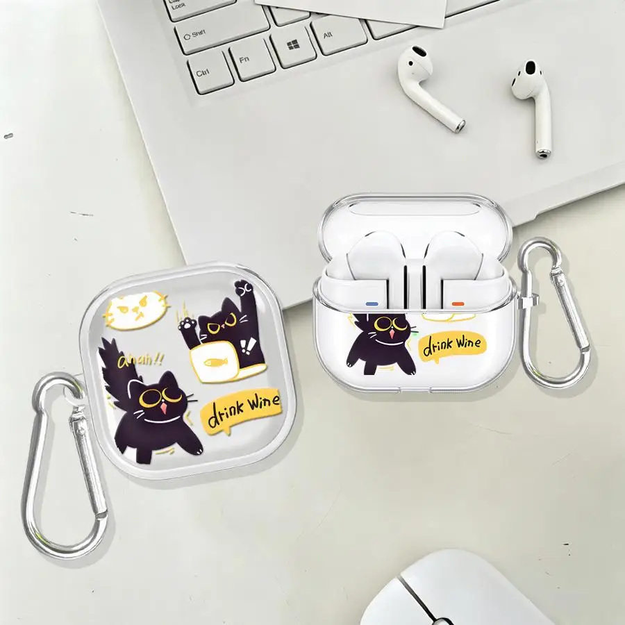 Cat Cute Case For Samsung Galaxy Buds 4Pro Live 3 FE 4 Pro 2 3Pro 2Pro Clear Earphone Cases Cover With Hook
