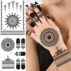 Pegatinas de tatuaje de Henna negra para mujer, tatuajes temporales de mano, mariposa, flor Mehndi, tatuaje falso, Mandala, arte corporal