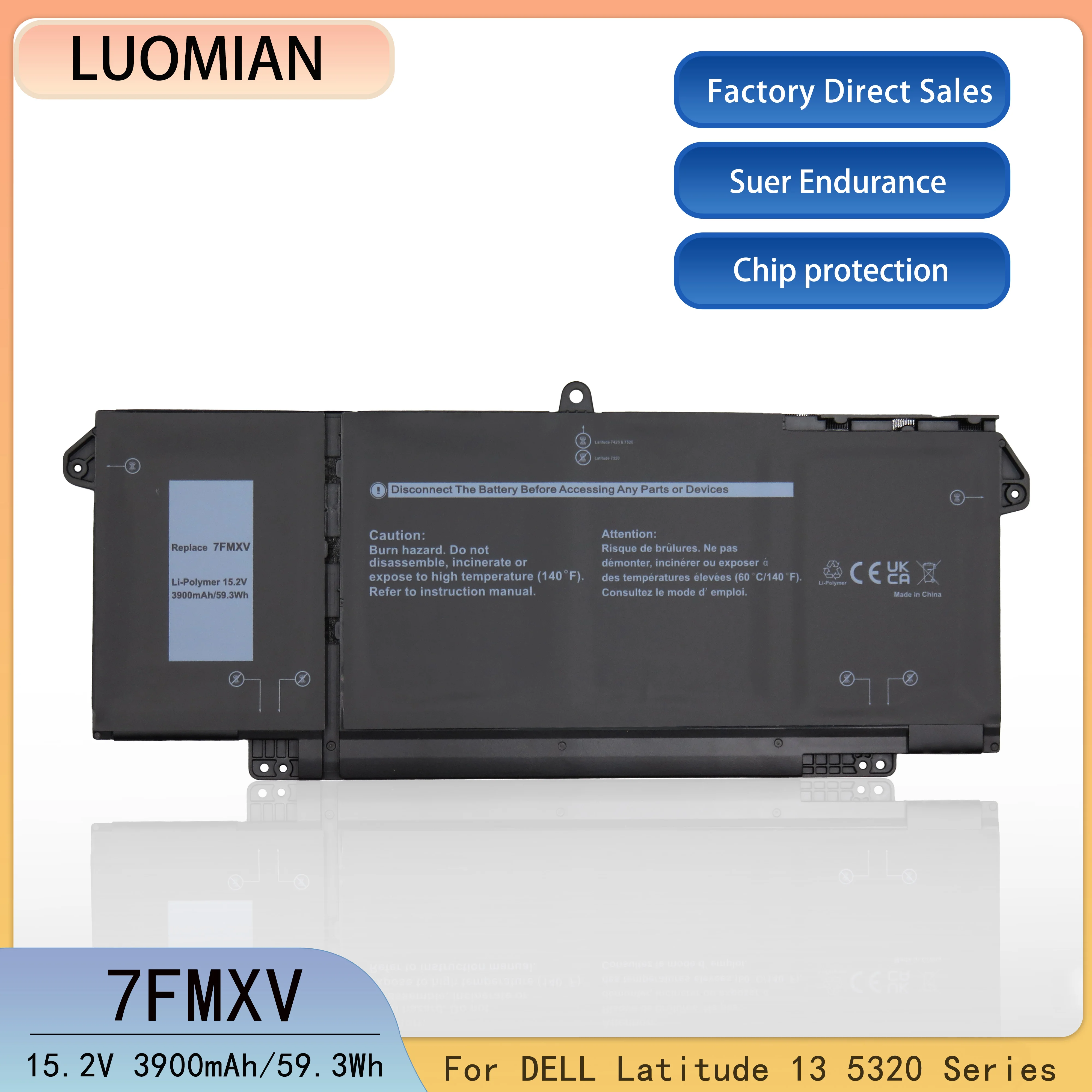 7FMXV  Laptop battery for DELL Latitude 5320 HDGJ8 MHR4G TN2GY 7320 7420 7520 4M1JN 1PP63 9JM71 15.2V 59.3Wh 3900mAh