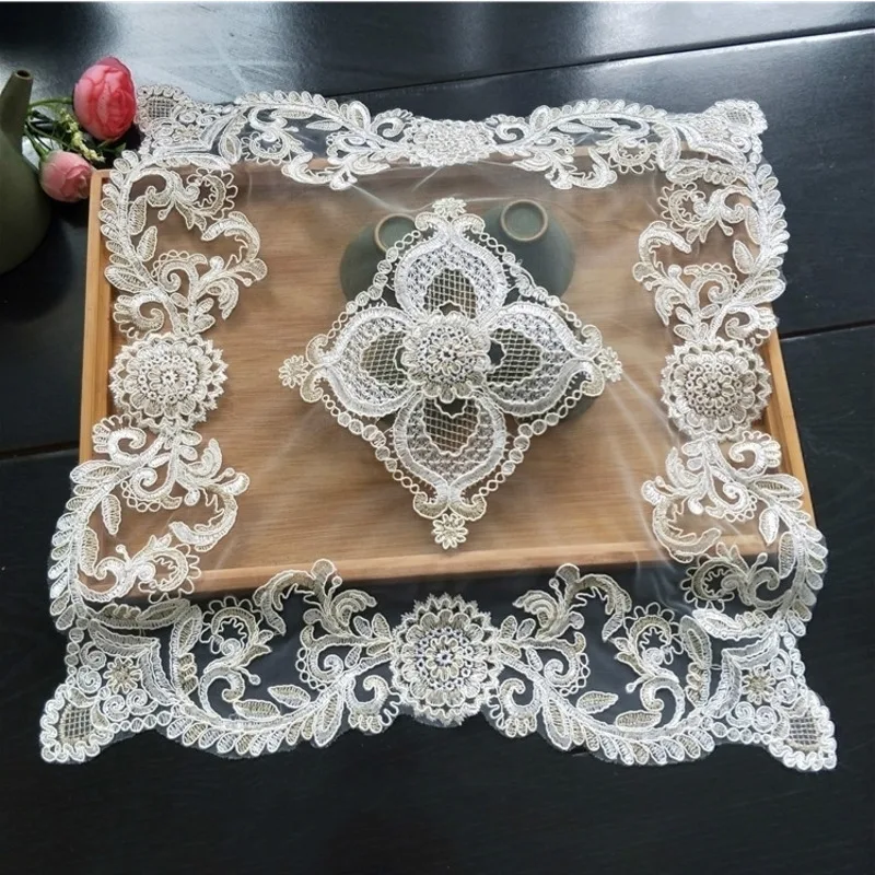 HOT Luxury European Lace Embroidered Fruit Plate Dessert Tea Table Decoration Cloth Coffee Cup Placemat Hotel Restaurant Coaster