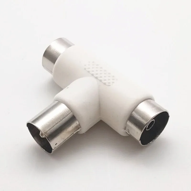 Tee Plug T-Type 2-Way TV Splitter Antenna Coaxial Cable TV Male Plug to 2x Dual Female Jack Antenna Connector Adaptor A6