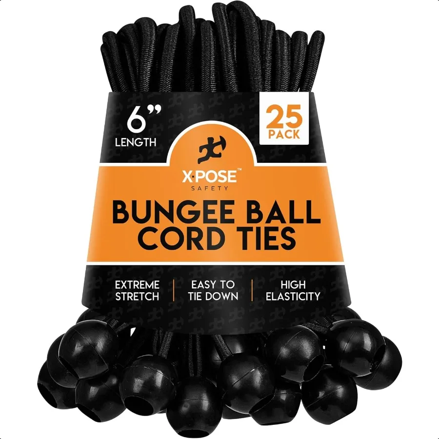 

Шнуры для банджи, 6 дюймов, 25 шт., сверхпрочная черная эластичная веревка с шариковыми стяжками для навесов, брезентов, стен, организации кабеля