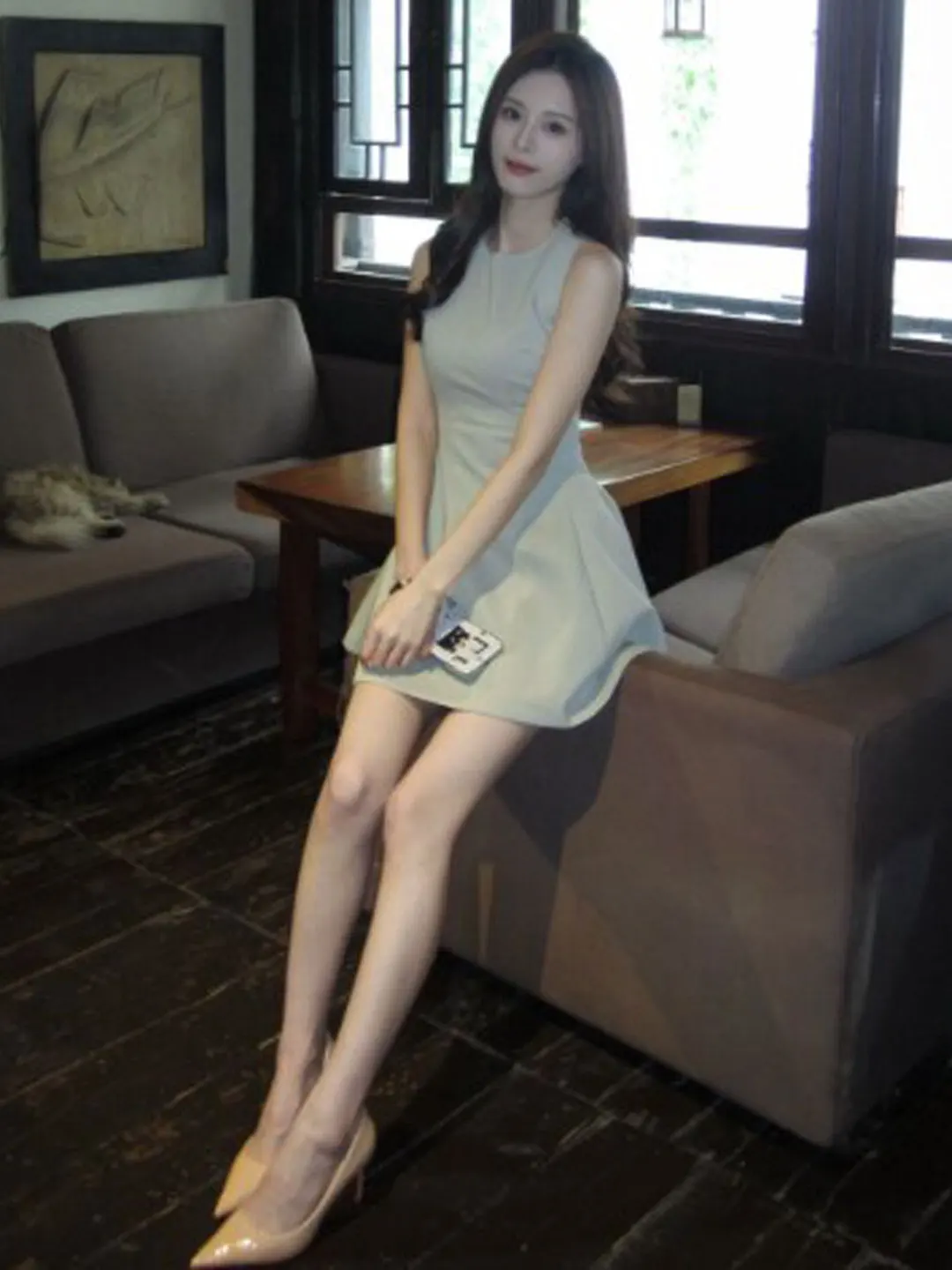 

Gentle Wind Super Cute Women's Puffy Strap Dress Summer Cotton Soft Medium Elasticity A-Line Skirt Style City Commute Casual