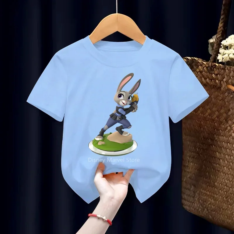 Summer Disney Zootopia Nick Judy Couple Cotton T Shirt boys girl Short Sleeve Boys Girls Kids Polyester Tee Clothes Children