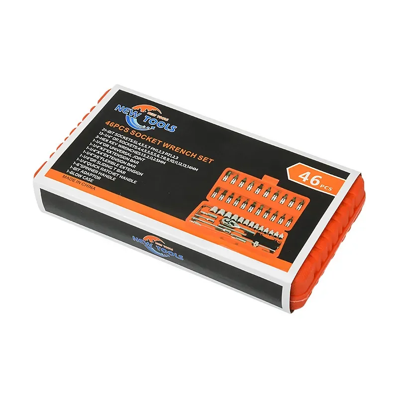 46 Piece Auto Repair Kit Ratchet Wrench Socket Set Manual Hardware Tool Box for Car Maintenance