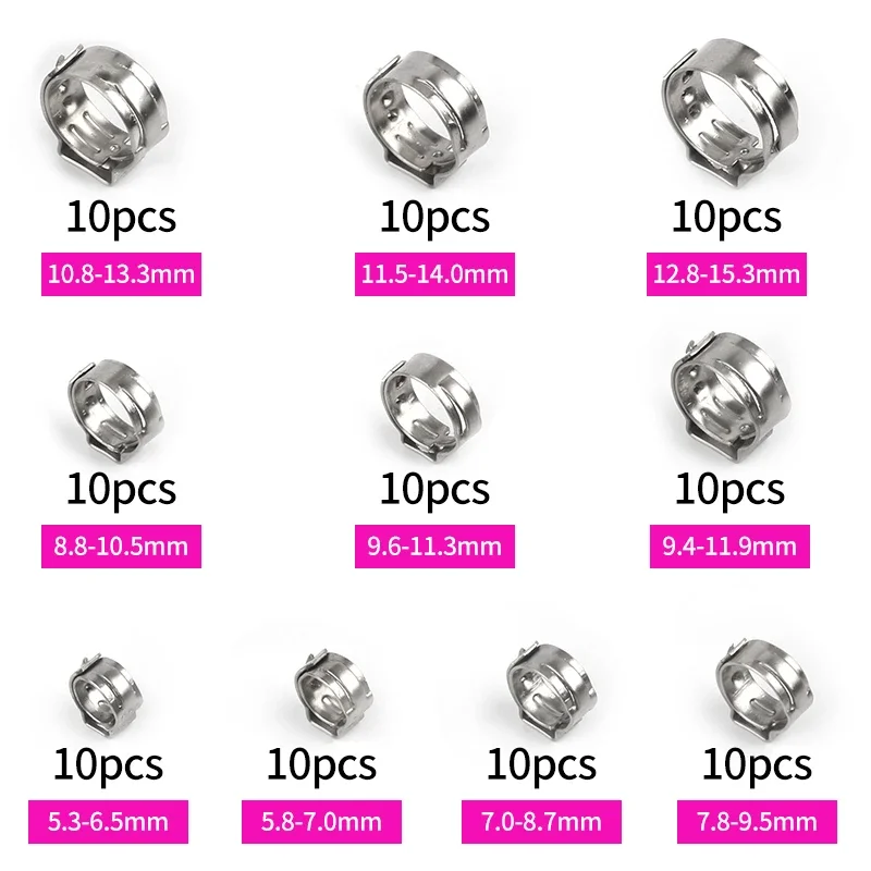 100pcs Boxed Stainless Steel Single Ear Hoop Combination Vise Clamp Rings Crimp Pinch Set or Pliers Wood Working Clamps