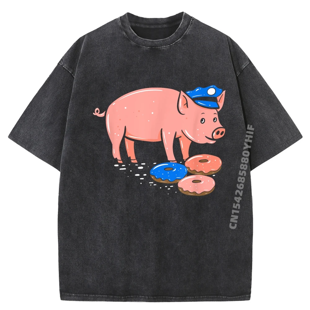 

Футболка со свиньей и полицейским, забавная футболка с пончиком, подарок, мужская корейская модная стираная футболка, мужские футболки с принтом