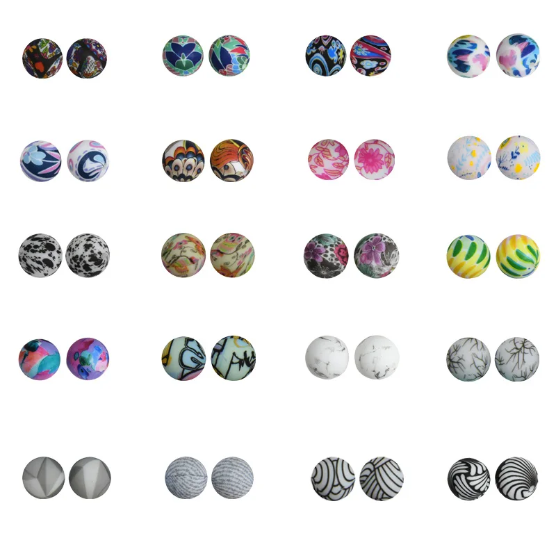 

50pcs 15mm New Thread Marbling Pattern Food Grade Silicone Beads DIY Making Bracelet Key Ring Keychain Accessories