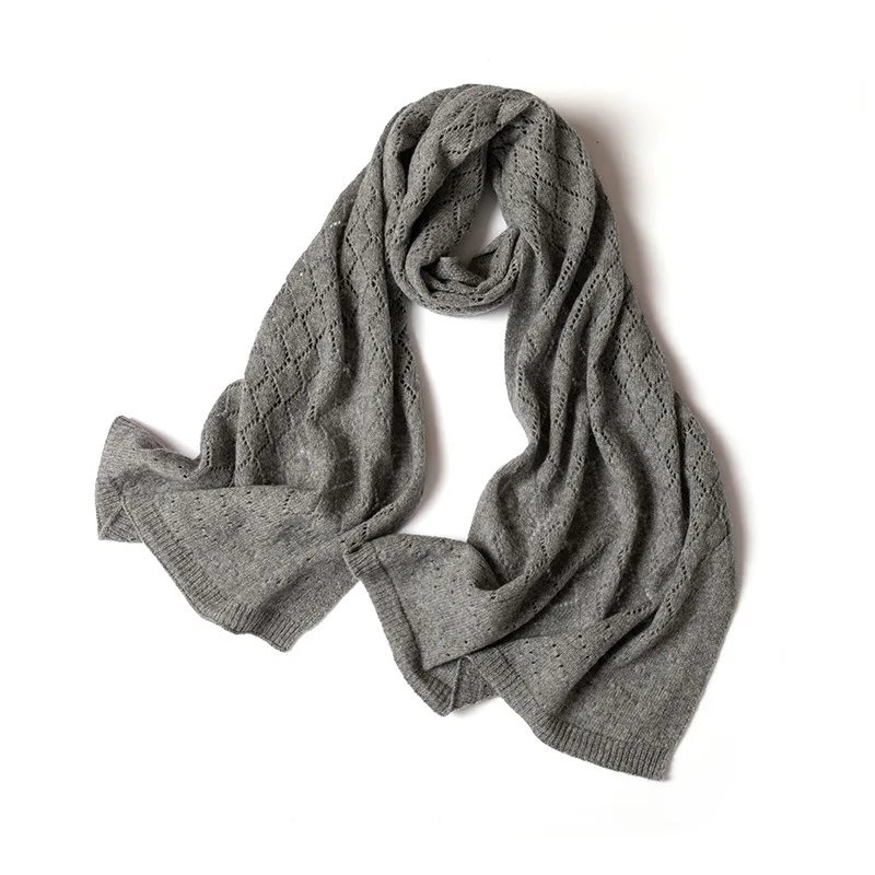 Cashmere Scarf 2023 Autumn And Winter New Women\'s High-End Solid Color Warm Knit Redrilled Hollow Scarf