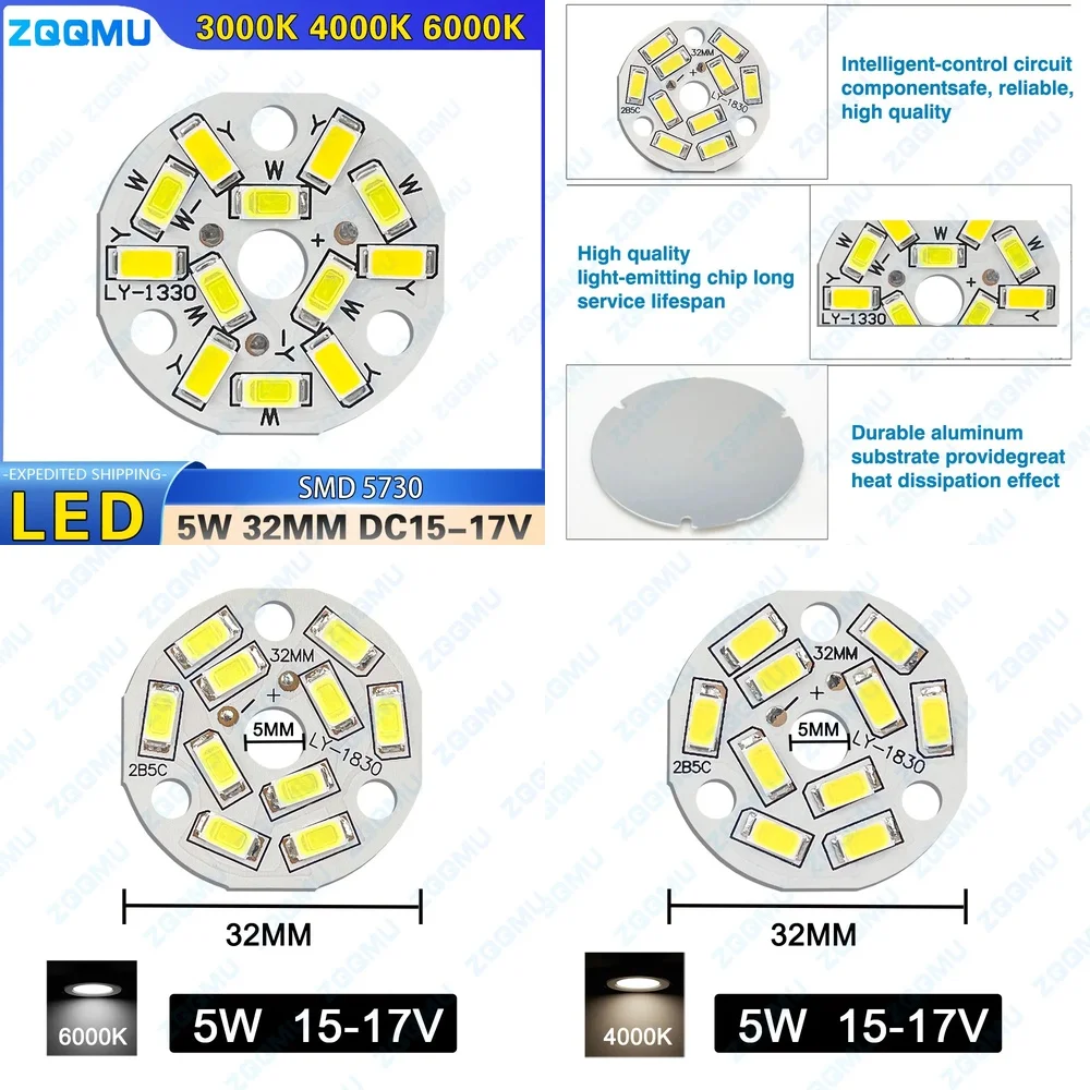 10PCS 3W 5W LED Chip SMD 5730 15-17V High Brightness White Warm White Light Panel for DIY Lighting Projects Home Office Decor