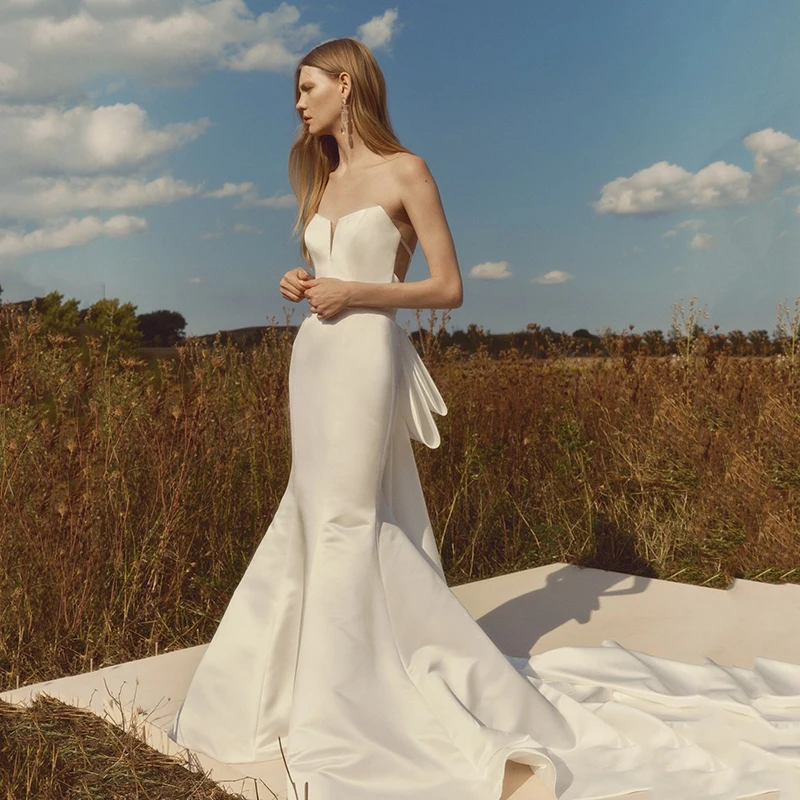 

Eightree Formal Mermaid Wedding Dresses Sweetheart Backless Buttons Satin Bridal Dress White Wedding Ball Prom Gowns Customized