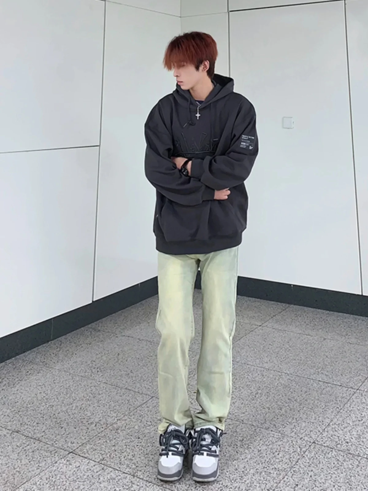 

Men's Slim Straight Jeans Autumn Winter High Street Yellow Mud Color Denim Pants Trendy Wear-resistant Cotton Polyester Blend