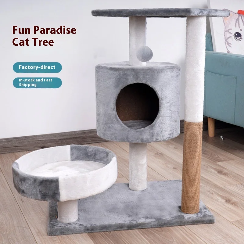 

Winter Plush cat nest, cat climbing frame, cat scratching board, cat tree, with toy ball, winter insulated pet villa, pet toys