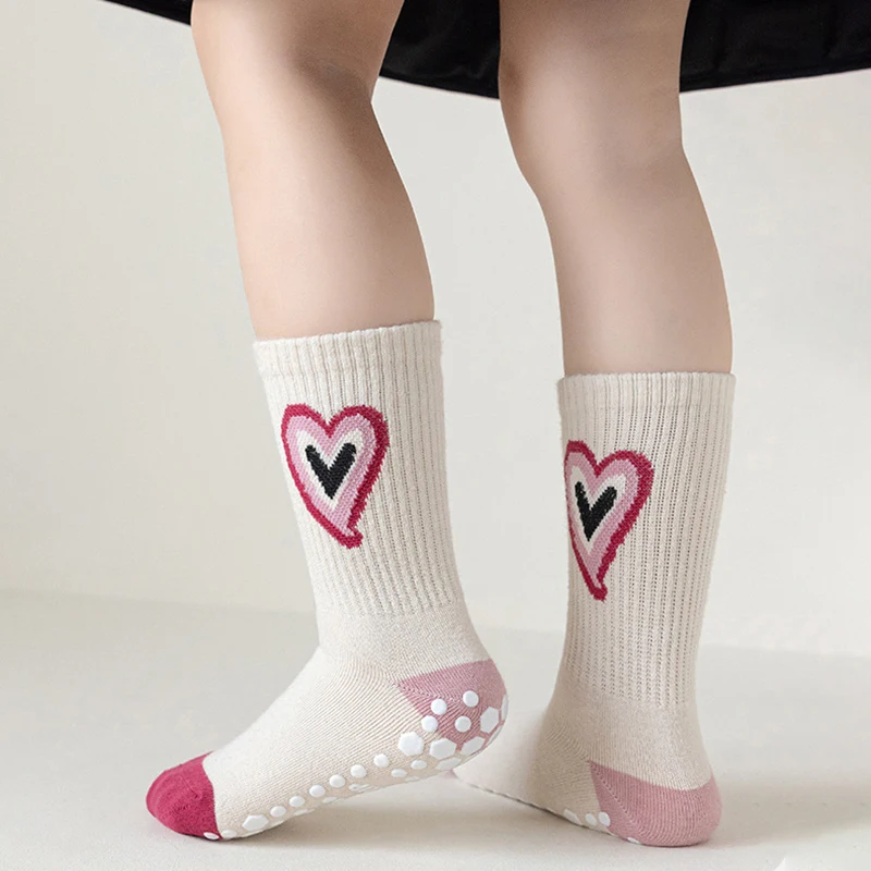 New Spring Baby Socks 5 Pair Soft Cotton Anti-Slip Floor Socks for Boy Girl Fashion Letter Stripe Heart Print Kids Sports Socks