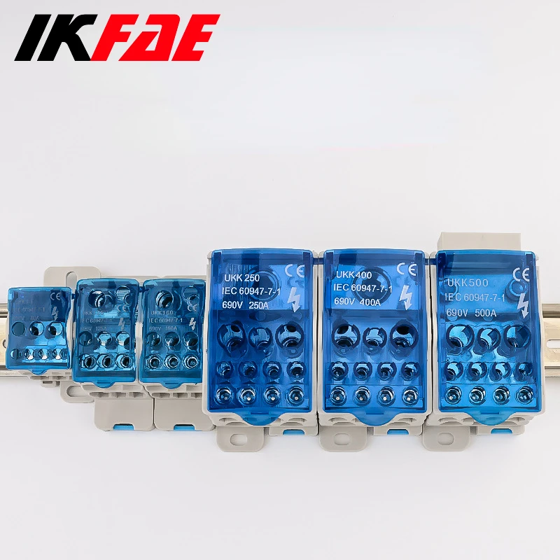 DIN Rail Junction Box UKK80A 125A 160A 250A 400A 500A One in Multiple Out Terminal High Current Terminal Connector