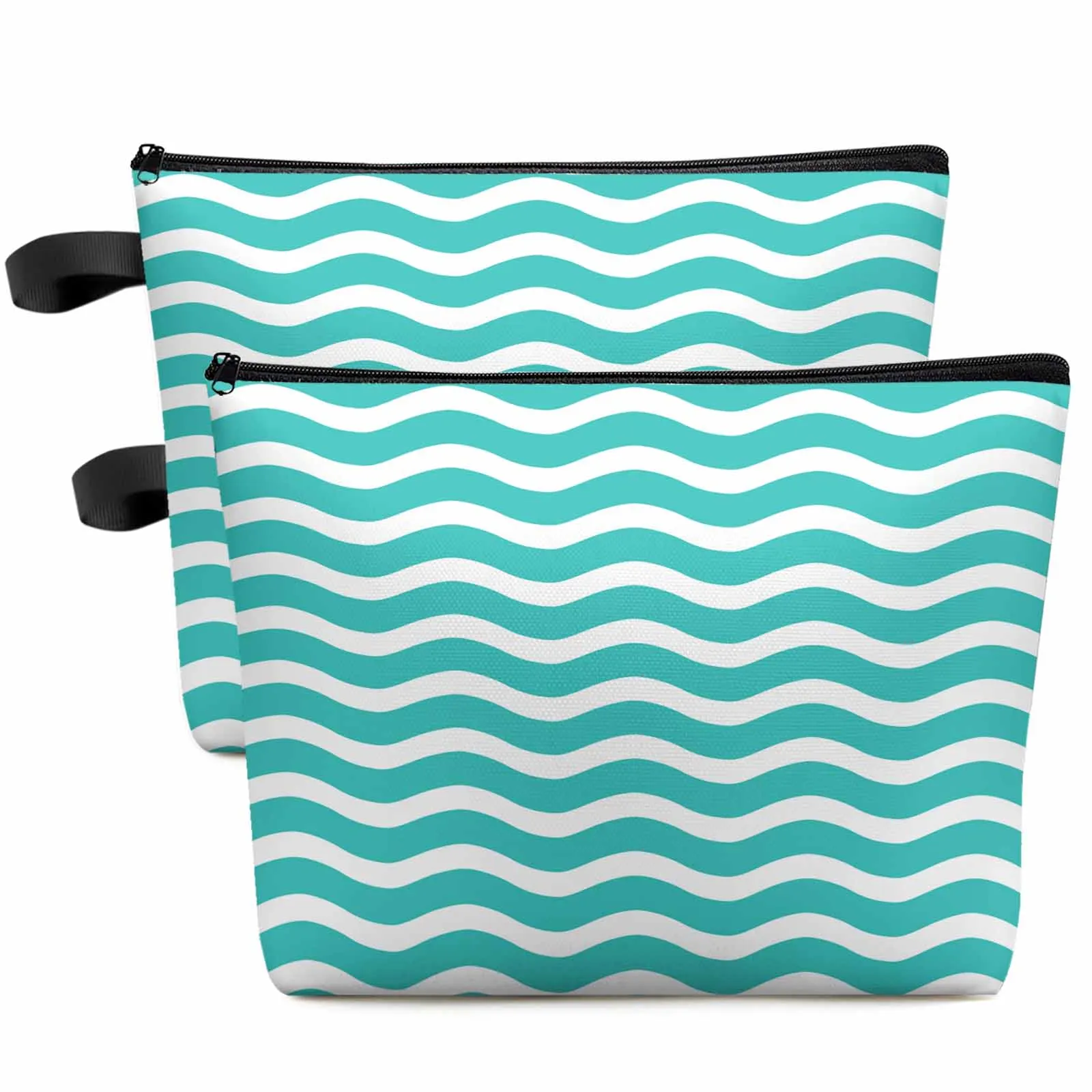 

Cyan Water Ripple Striped Large Capacity Travel Cosmetic Bag Portable Makeup Storage Pouch Women Waterproof Pencil Case