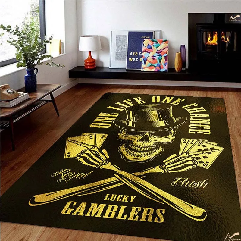 Skull Poker Modern Area Rugs Rose Gun Pattern Carpet For Living Room Coffee Table Room Bedroom Floor Rug Mat Kids