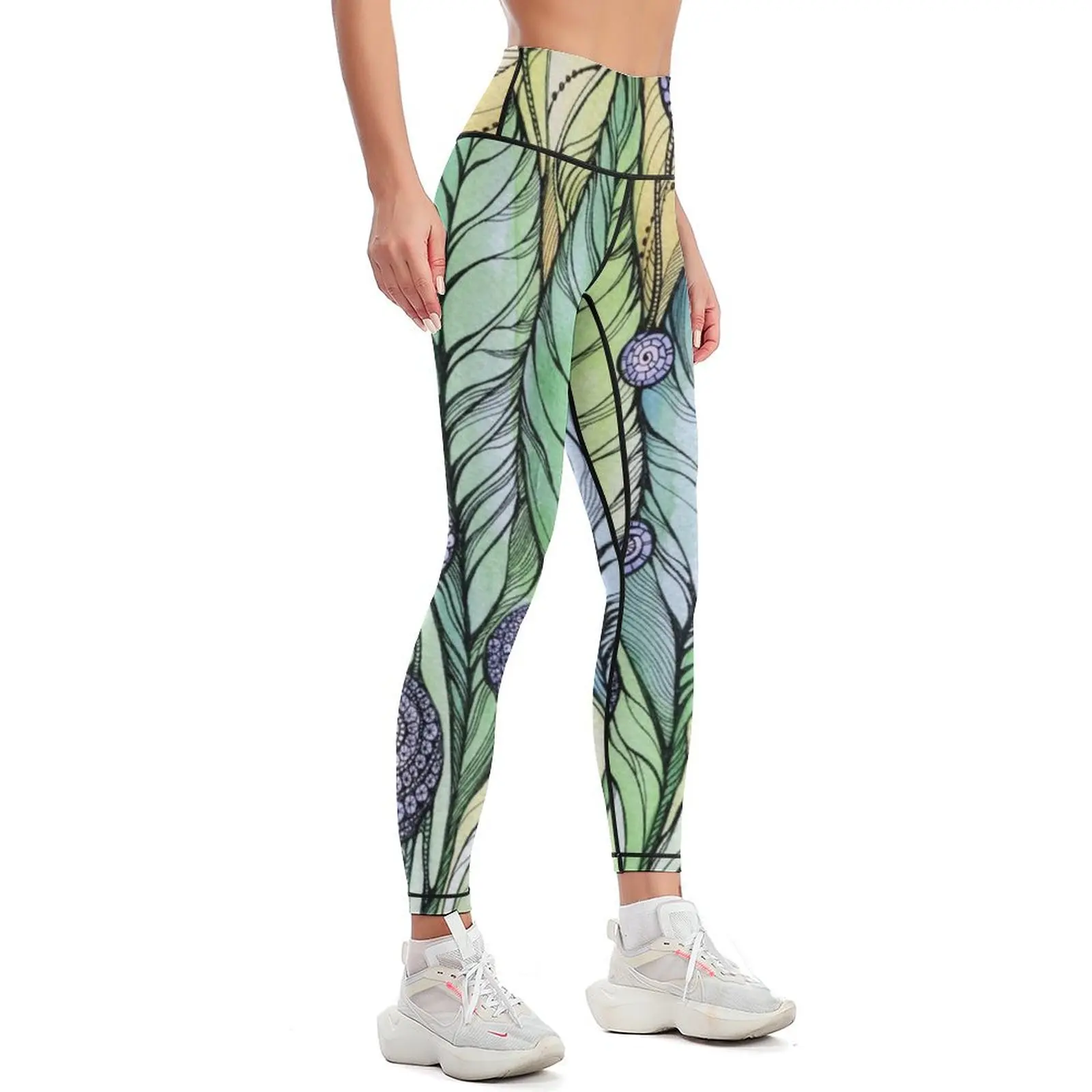 Dandelions.Hand drawink and pen, Watercolor, on textured paper Leggings Women's sportswear Leginsy push up Womens Leggings