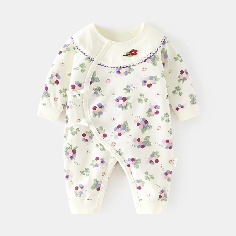 Spring and Autumn Cute Infant Newborn Baby Romper Baby Boy Girl Floral Pattern Cotton Jumpsuit