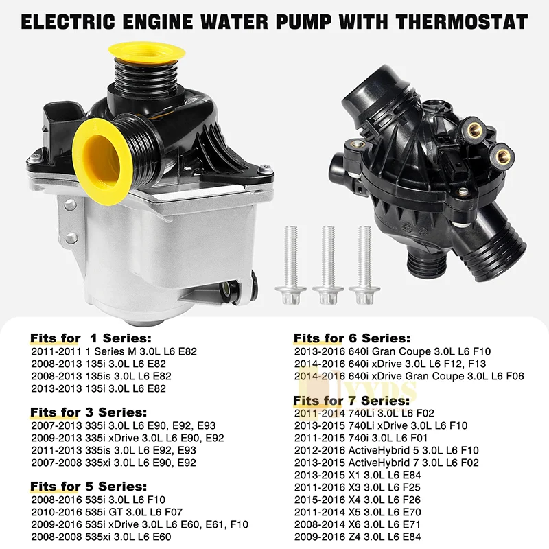 Electric Water Pump 11517586928 For 135i 335i X1 X3 X4 X5 X6 Z4 3.0 L6 Engine Coolant System Pump Replacement 11517586929