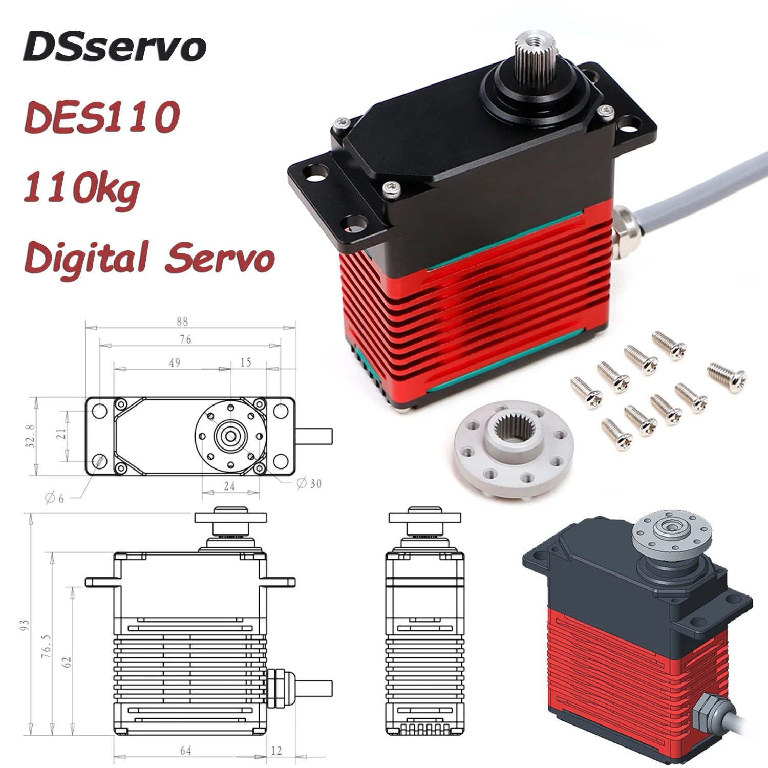 

DSservo DES110 High-Torque 180°/270° Motors Servo 110KG Digital Servo with Magnetic Encoding High Power for Airplane Robotics