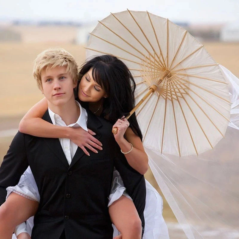 Parasol en papier blanc à longue poignée, parapluie en papier artisanal chinois pour photographie de mariage, accessoire de décoration de fête, 50 pièces, 40 cm, 60 cm, 80cm, tendance