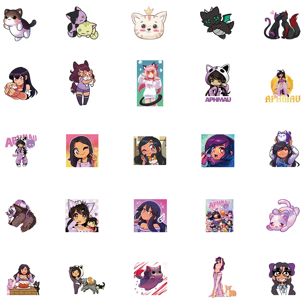 Pegatinas Kawaii Aphmau de dibujos animados para niños, 50 piezas, pegatinas para ordenador portátil, equipaje, monopatín, nevera, teléfono, vinilo