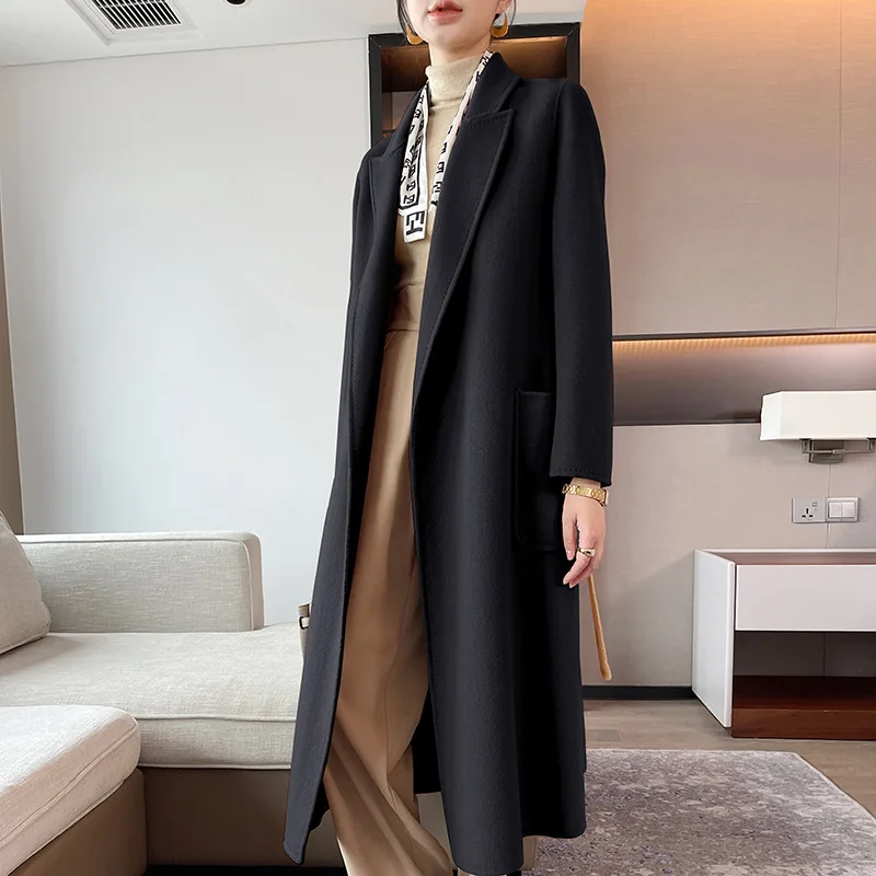 Solid Color 5% Cashmere New Double-Sided Cashmere Sweater Women's Long Woolen Jacket