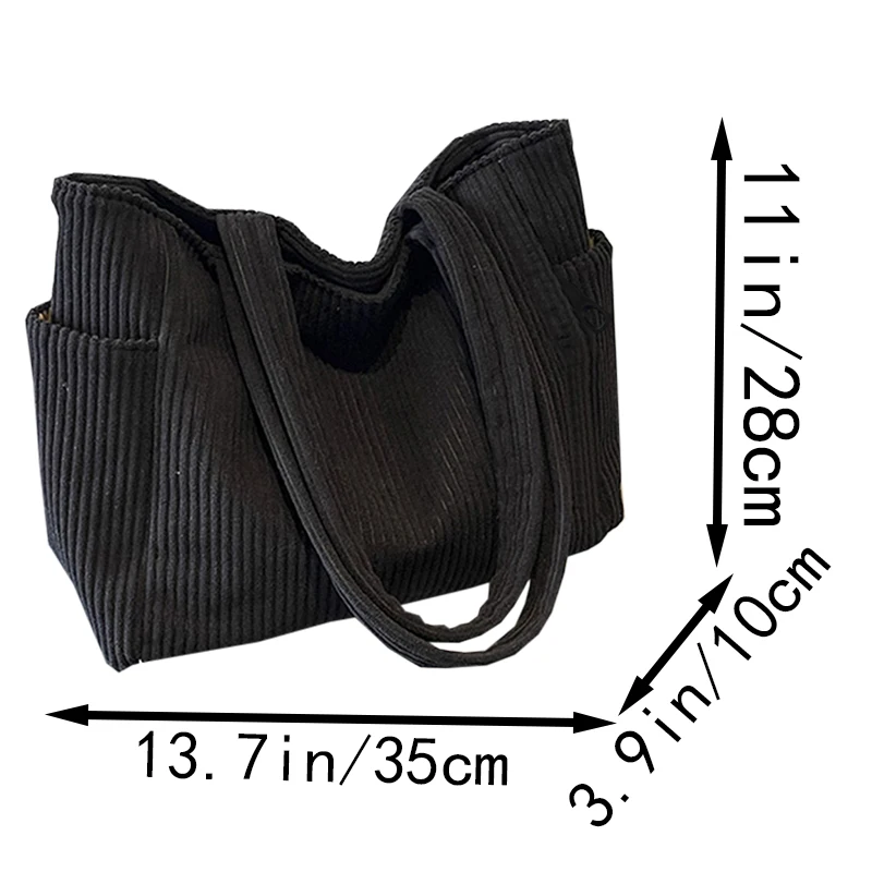 Casual Soft Corduroy Shoulder Tote Bag, Lightweight Multi-space Handbag for Office Work, Weekend Outings and Errands view 4