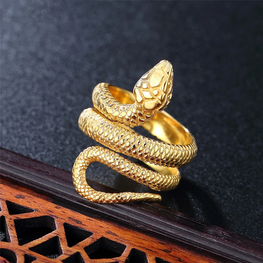 Simple Stainless Steel Snake Ring For Men Women Punk Hip Hop Fashion Couple Ring Men's Gold Color Ring Jewelry For The Best Him