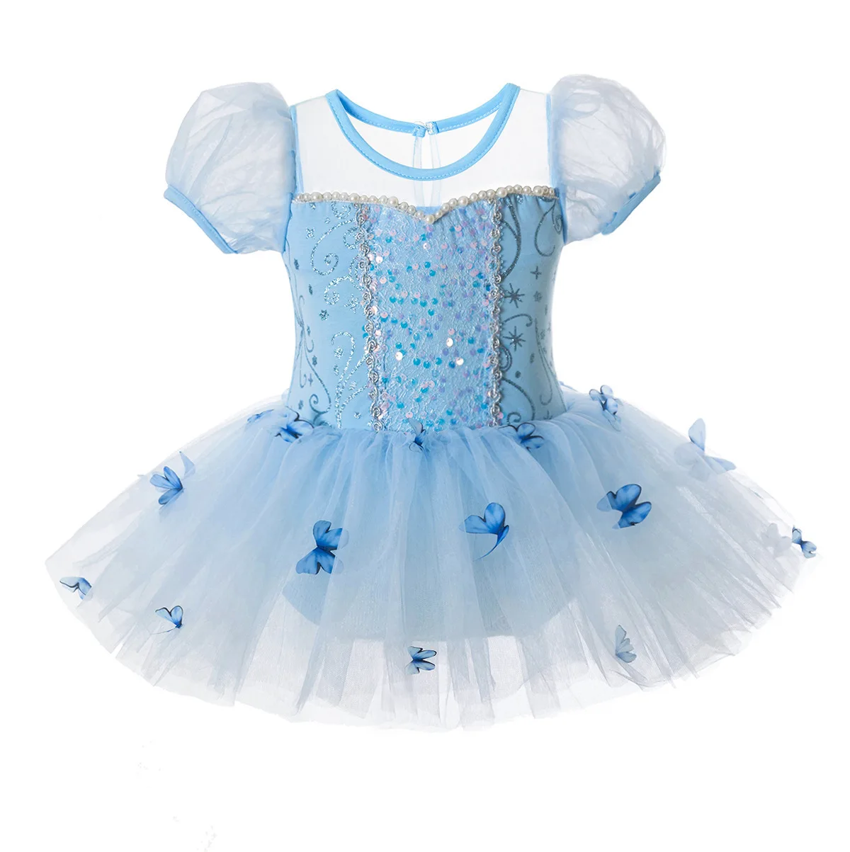 

Cinderella Dancing Dress Girls Butterfly Applique Sequin Princess Ballet Clothes 2-8 Yrs Kid Training Uniform Blue Luxury Gown