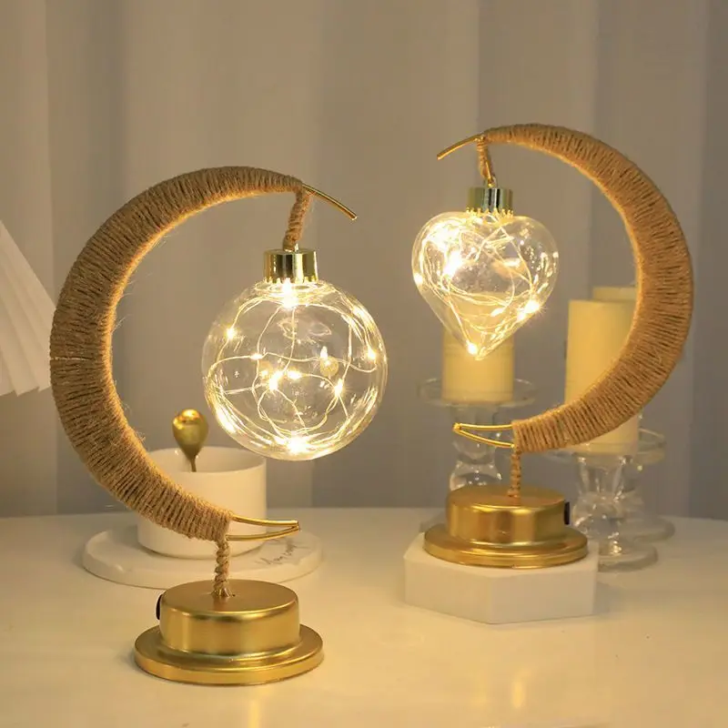 Iron Frame Decorative Night Light Creative Bedroom Bar Ornament Small Table Lamp Retro Moon Modeling Lamp Room Decoration Light