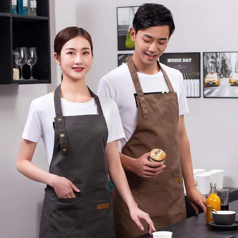 Delantal de cocina impermeable para mujeres/hombres con bolsillos trabajo Mandil limpieza delantal restaurante Bar tienda cafeterías camarero uniforme de trabajo