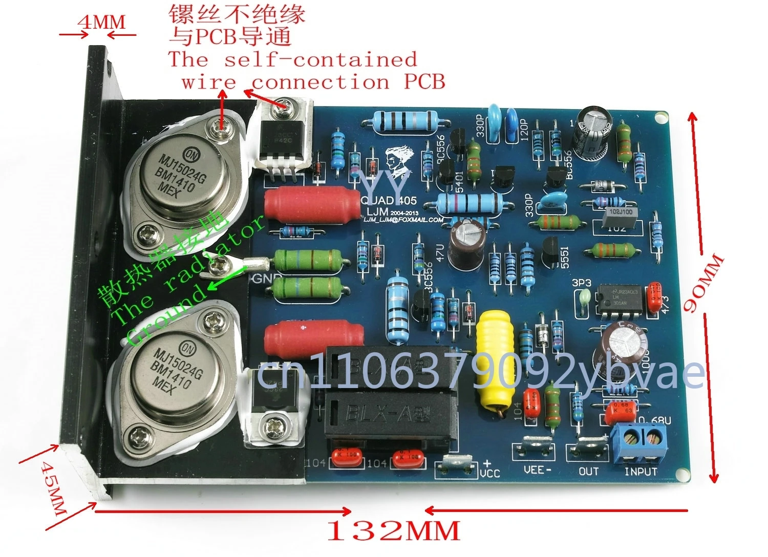

100W 8R Dual Channel QUAD405 MJ15024 Board Kit with Angle Aluminum Finished Board for Electronic Components