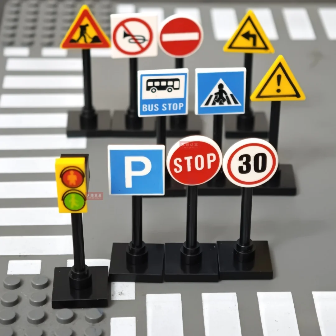 

MOC Classic Road Building Block Base Plate City View Traffic Road Traffic signs Figures Construction Bricks Toys For Kids