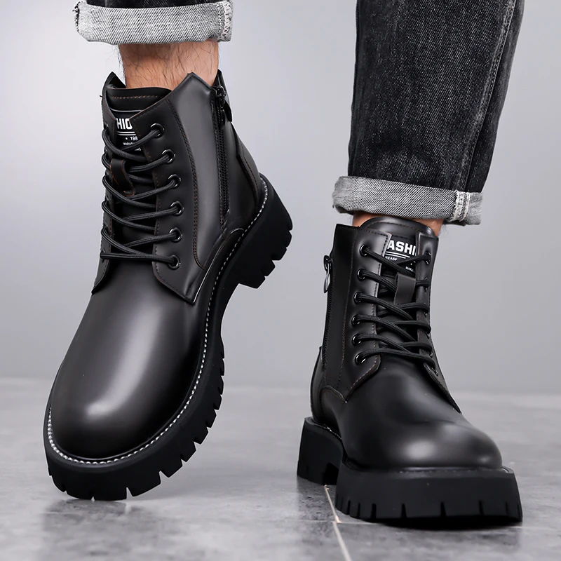 

Модные нескользящие износостойкие уличные ботинки на толстой подошве, роскошные брендовые деловые ботинки из натуральной кожи, качественные мужские повседневные ботинки