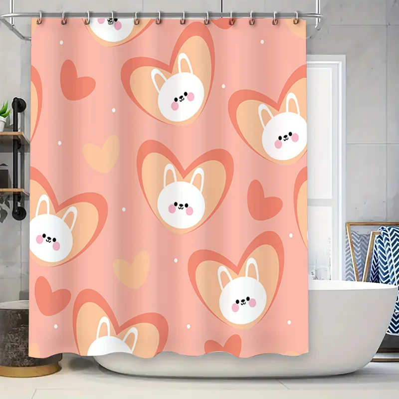 

Pink Bunny Heart Shower Curtain Cute Animal Print Bathroom Decor