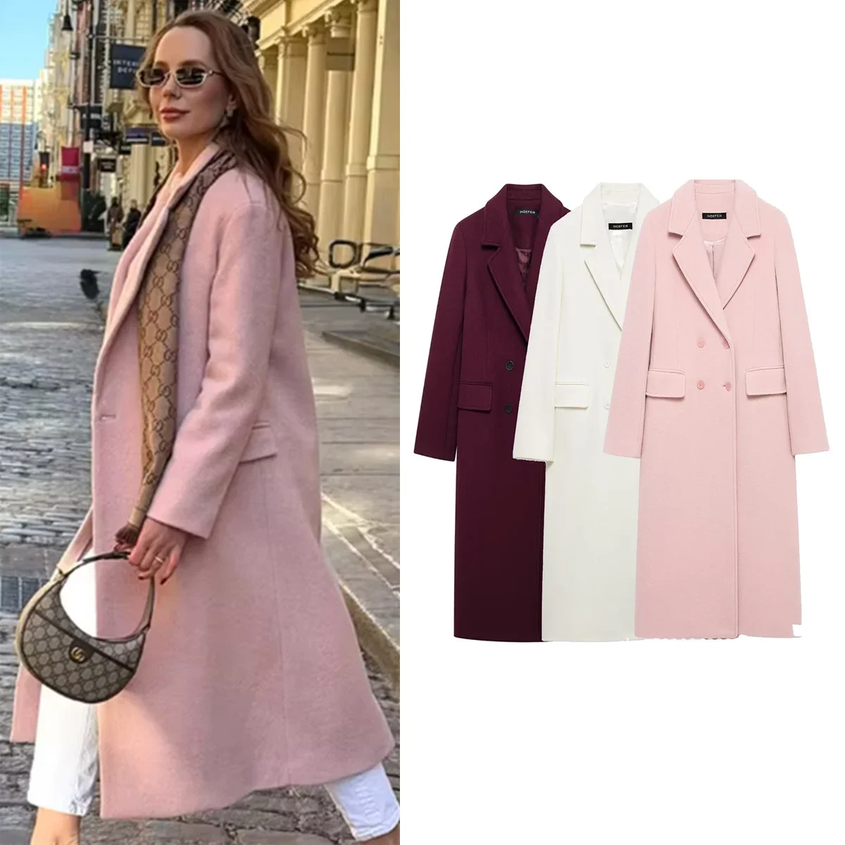 

Модная осенне-зимняя романтическая верхняя одежда, бежевое шерстяное пальто, женское элегантное длинное пальто, розовое пальто на подкладке с пуговицами и лацканами, новое