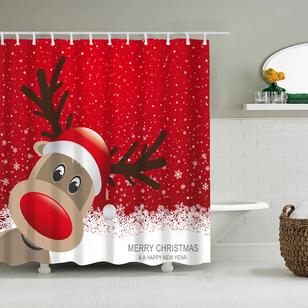 Merry Christmas Moose Snowman Santa Claus Shower Curtain Bathroom s Frabic Polyester Waterproof Bath  Home Decor