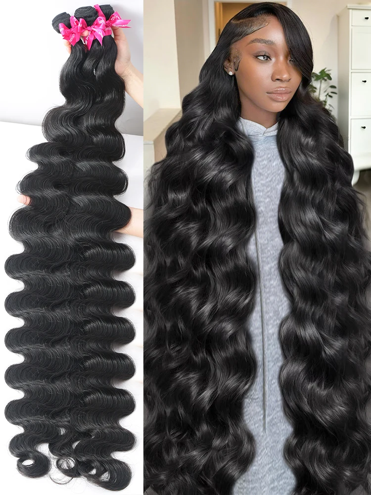 Melodie 1 3 4 Bundles 40 Inches 12A Human Hair Body Wave Brazilian Remy Human Hair Bundle Extension Double Drawn Weavy For Woman