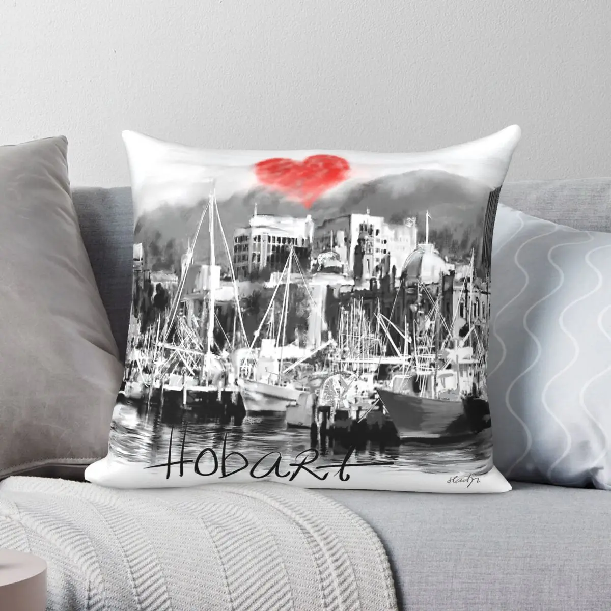 I Love Hobart City Square Pillowcase Polyester Linen Velvet Creative Zip Decorative Sofa Seater Cushion Cover