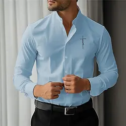 Men's Business Casual 3D Printed Linen Shirt Streetwear Daily Wear Spring Summer Stand Collar Long Sleeve White Pink Blue XS-6XL